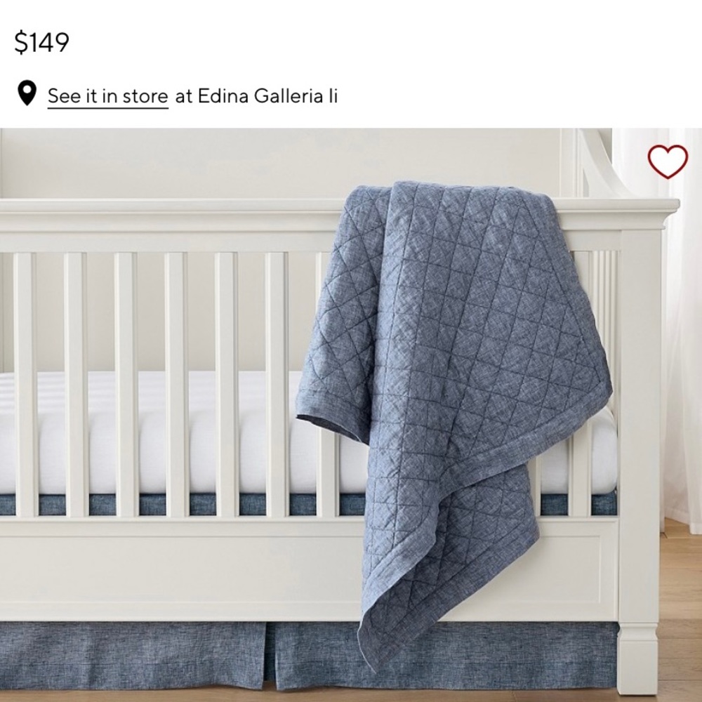 Pottery Barn Kids indigo quilt and crib skirt.